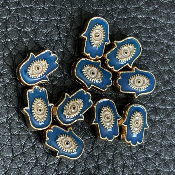 New Blue Hamsa Hand Evil Eye Good Luck Double-Sided Charms Beads 10pcs - Picture 2 of 5